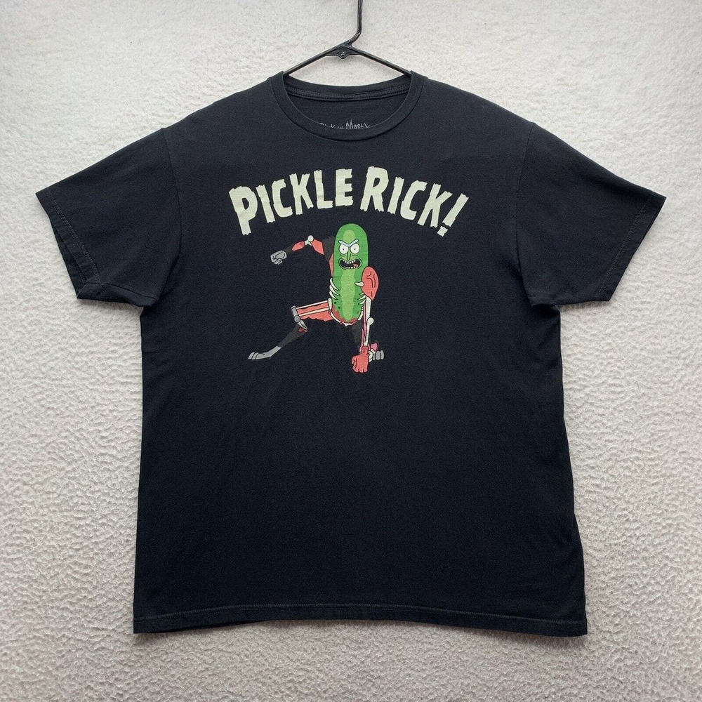 Rick And Morty‎ Graphic T-Shirt Mens Large L Black Pickle Adult Swim Cartoon